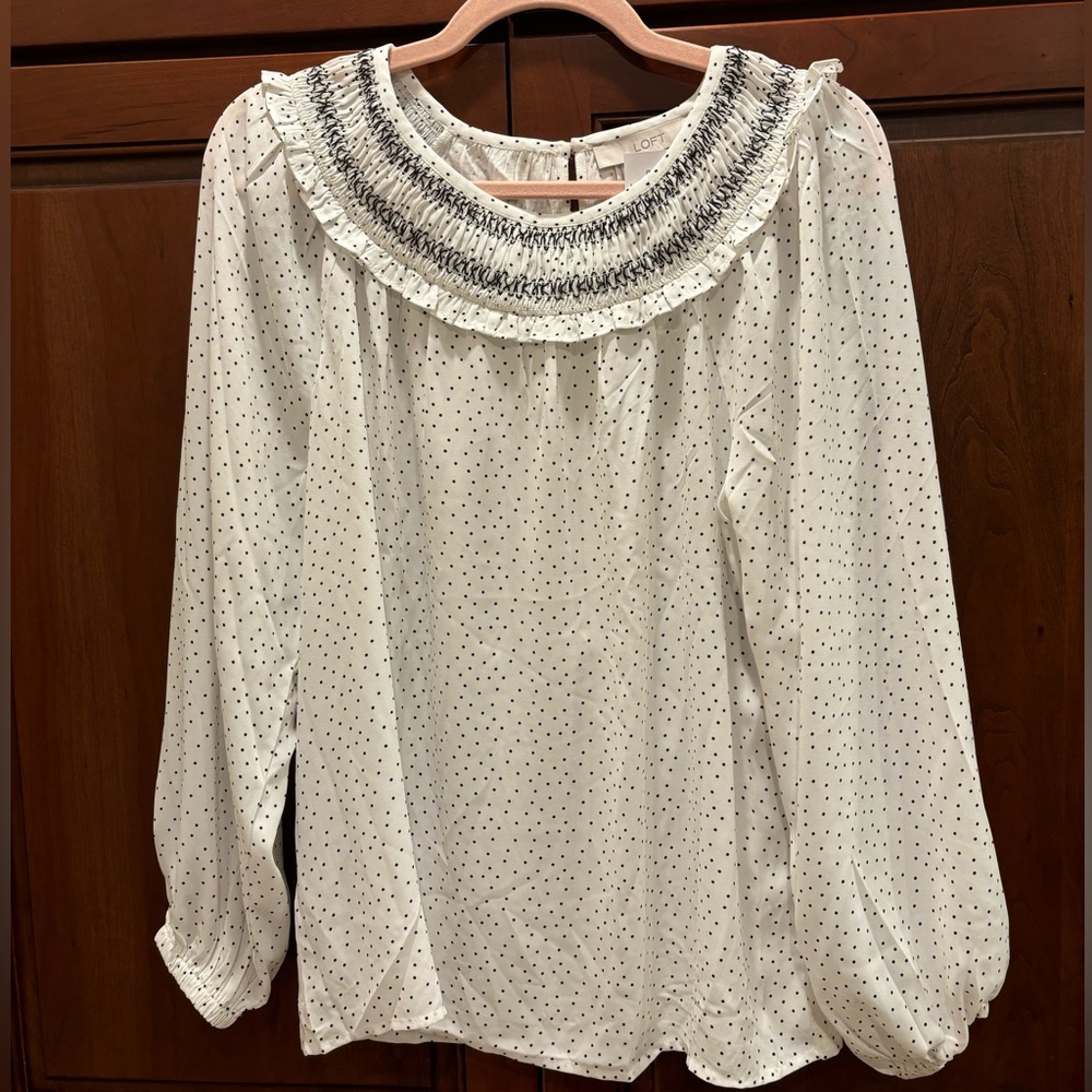 LOFT White Ruffled Collar Blouse